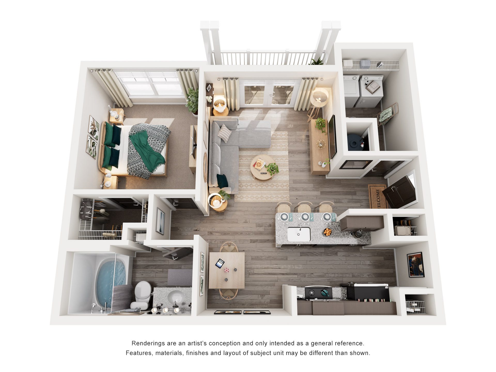 Floor plan for 1 bed, 1 bath, 822 sqft